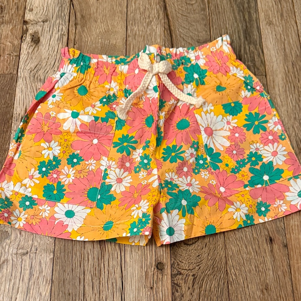 Women's Floral Drawstring Shorts - Yellow Pink Green